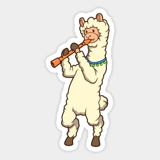 Cartoon Lama - Flute Player Sticker